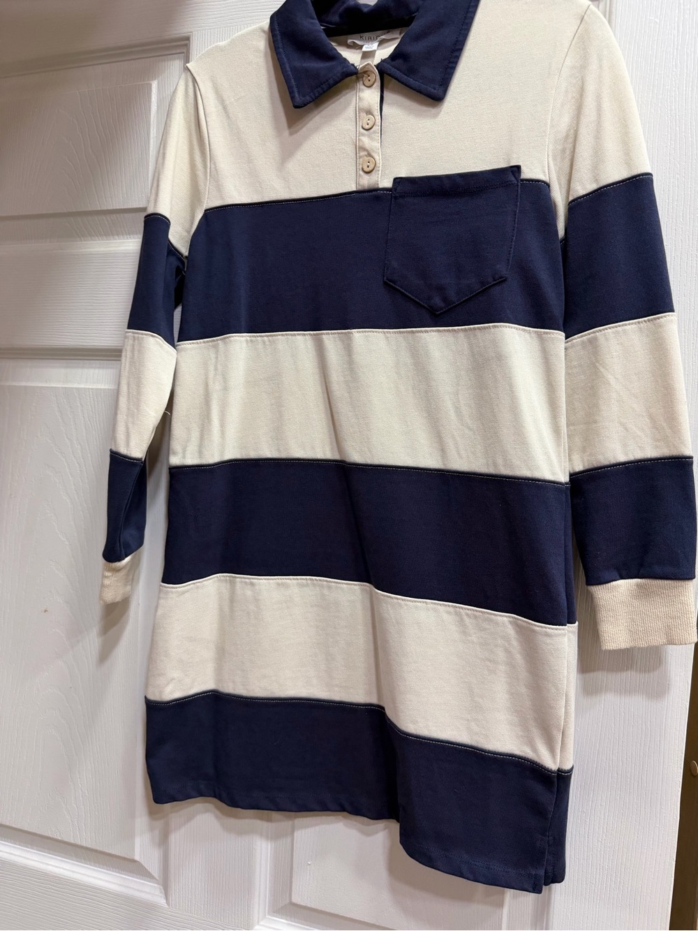 Women’s Long Sleeve Rugby Polo Shirt dress - Navy and Cream